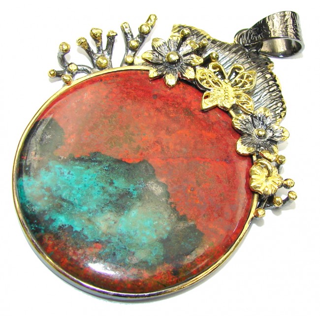 Big! Natural AAA Red Sonora Jasper, Gold Plated, Rhodium Plated Sterling Silver Pendant