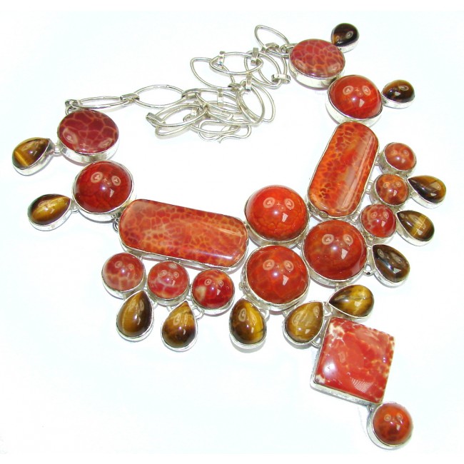 Big! Aura Of Beauty!! Mexican Fire Agate Sterling Silver necklace