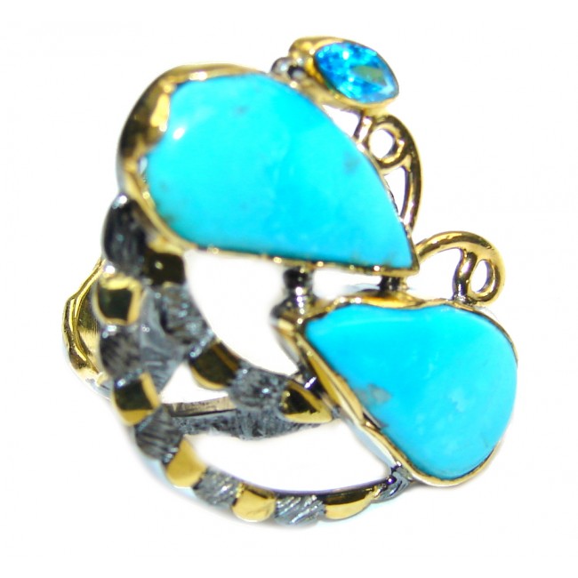 Sleeping Beauty! Blue Turquoise, Gold Plated, Rhodium Plated Sterling Silver ring s. 7 1/2