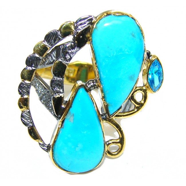 Sleeping Beauty! Blue Turquoise, Gold Plated, Rhodium Plated Sterling Silver ring s. 7 1/2