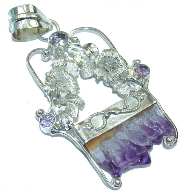 Big! Bali Secret! Purple Amethyst Cluster & Amethyst Sterling Silver Pendant