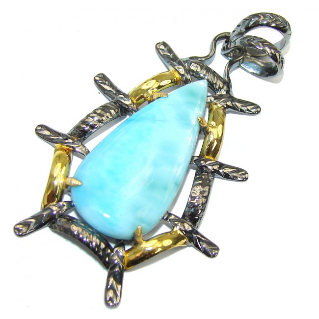 Secret Beauty! AAA Blue Larimar, Gold Plated, Rhodium Plated Sterling Silver Pendant