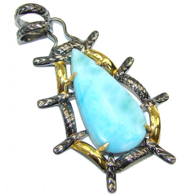 Secret Beauty! AAA Blue Larimar, Gold Plated, Rhodium Plated Sterling Silver Pendant