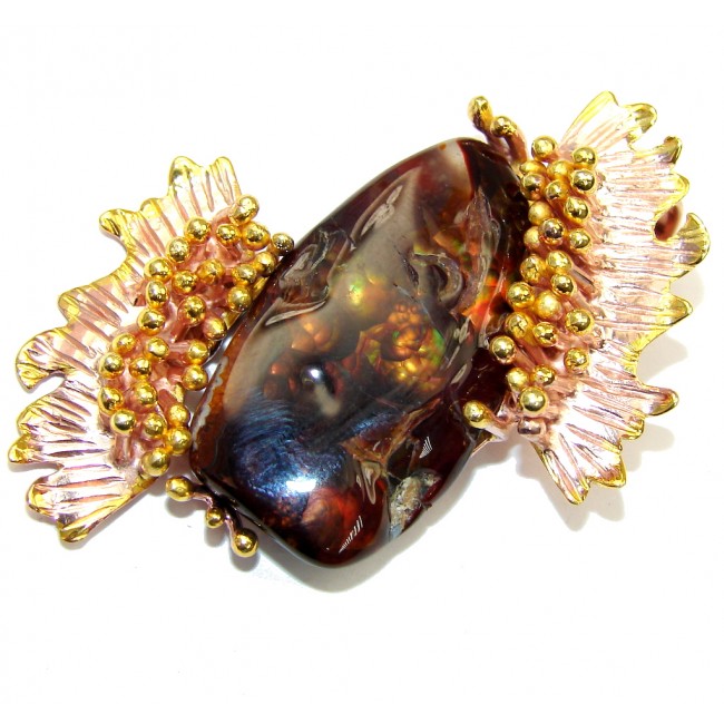 Natural AAA Mexican Fire Agate, Rose & Gold Plated Sterling Silver Pendant