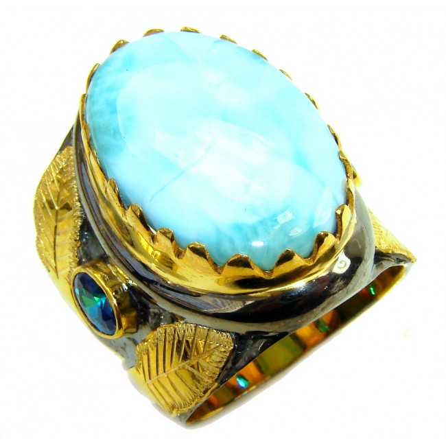 Gorgeous AAA Blue Larimar, Gold Plated, Rhodium Plated Sterling Silver Ring s. 10