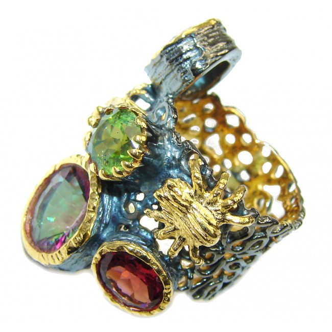 Amazing Rainbow Magic Topaz, Gold Plated, Rhodium Plated Sterling Silver ring; s. 8