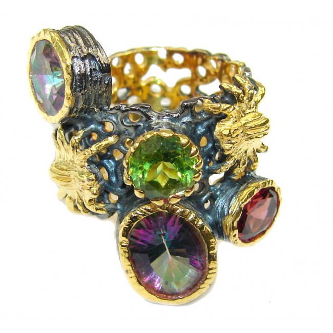 Amazing Rainbow Magic Topaz, Gold Plated, Rhodium Plated Sterling Silver ring; s. 8