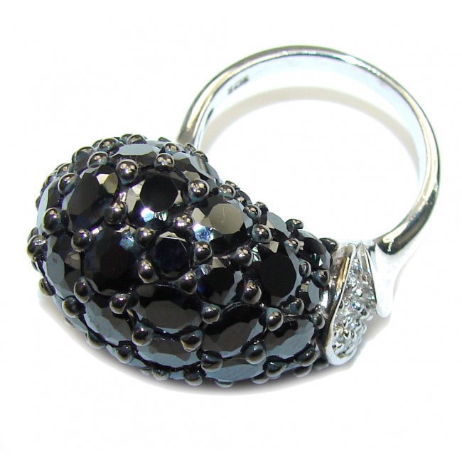 Amazing AAA Black Cubic Zirconia & White Topaz Sterling Silver Ring s. 8