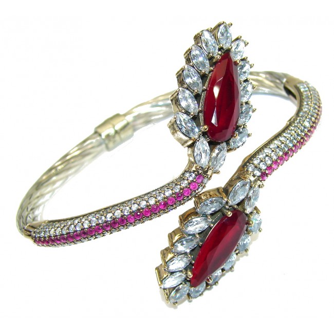 Stone Of Love Created Ruby Two Tones Sterling Silver Bracelet