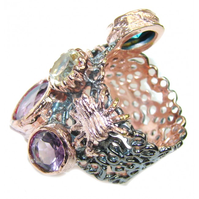 Beautiful AAA Purple Amethyst, Rose Gold Plated, Rhodium Plated Sterling Silver ring s. 8