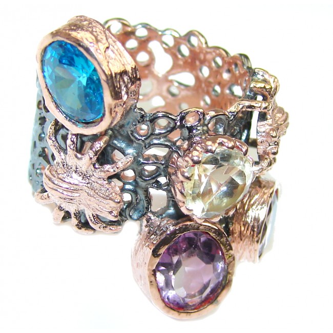 Beautiful AAA Purple Amethyst, Rose Gold Plated, Rhodium Plated Sterling Silver ring s. 8