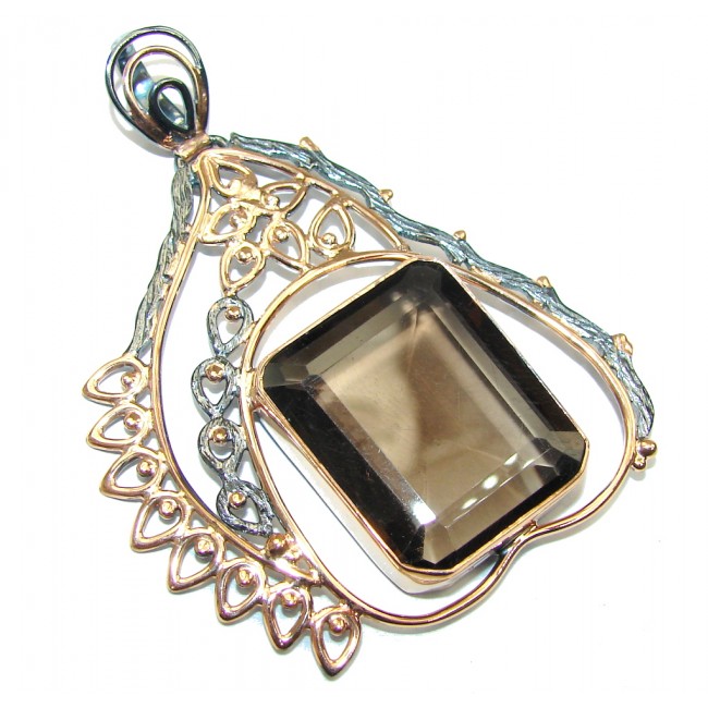 Genuine AAA Brown Smoky Topaz, Rose Gold Plated, Rhodium Plated Sterling Silver Pendant