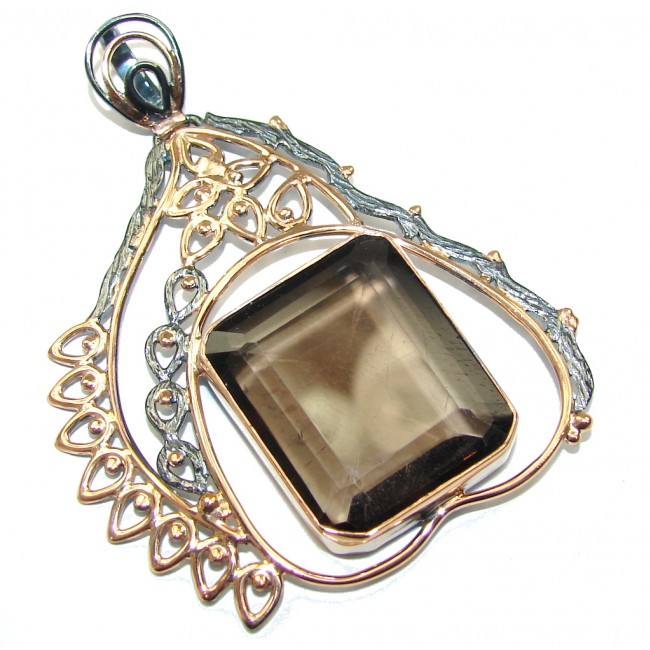 Genuine AAA Brown Smoky Topaz, Rose Gold Plated, Rhodium Plated Sterling Silver Pendant