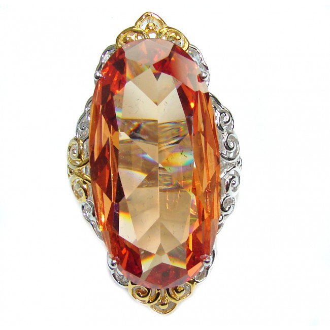 Huge AAA Golden Topaz Gold Plated Sterling Silver ring s. 7 1/2