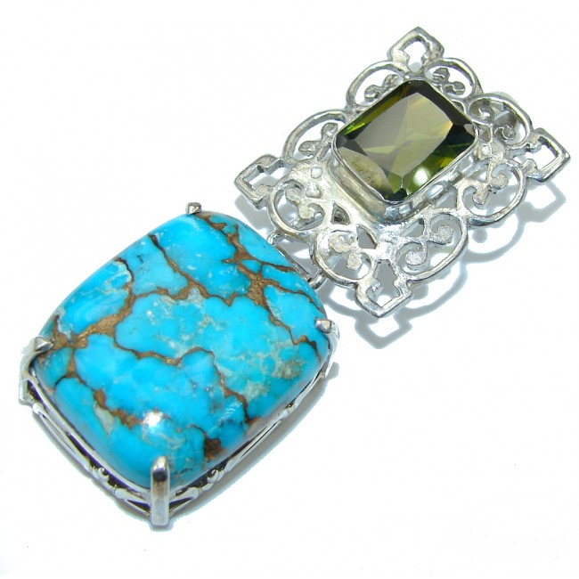 Excellent Copper Blue Turquoise Sterling Silver Pendant