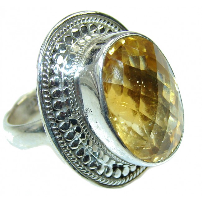 SunSet Beauty Natural Faceted Citrine Sterling Silver Ring s. 7 1/2