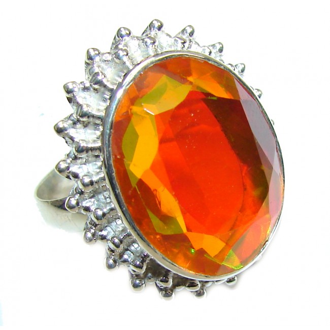 Tropical Glow! Orange Dichroid Glass Sterling Silver Ring s. 9