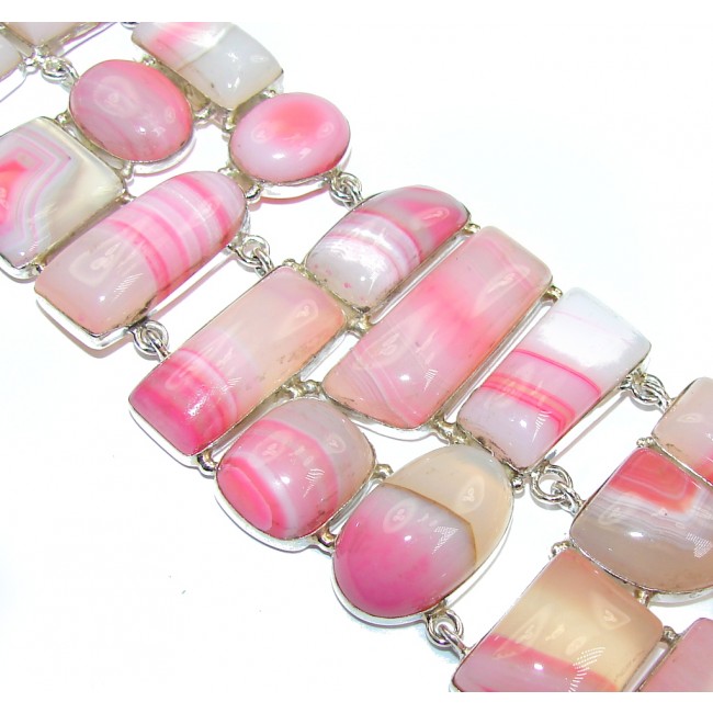 Path Of Life!! Pink Botswana Agate Sterling Silver Bracelet