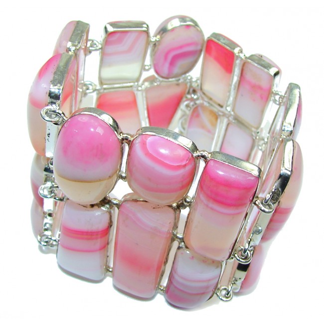Path Of Life!! Pink Botswana Agate Sterling Silver Bracelet