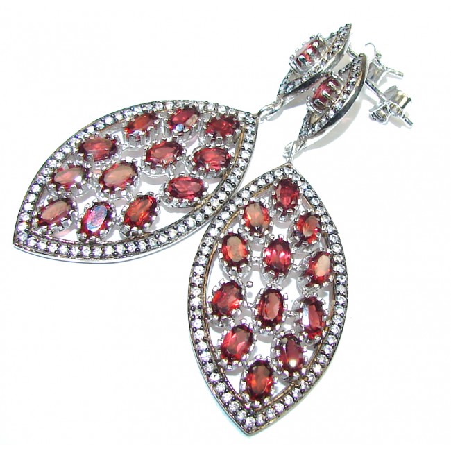 Big! Natural Red Garnet & White Topaz Sterling Silver earrings