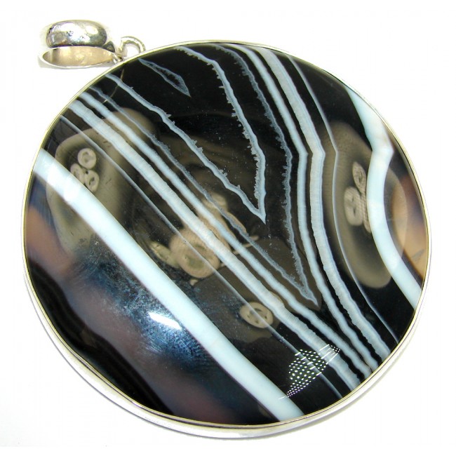 Large! Stylish Black AAA Botswana Agate Sterling Silver Pendant