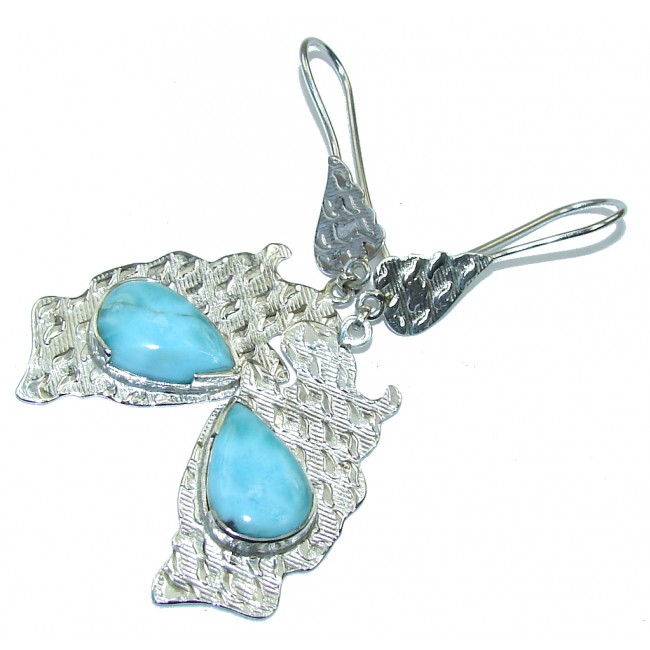 Exotic AAA Blue Larimar Sterling Silver earrings / Long