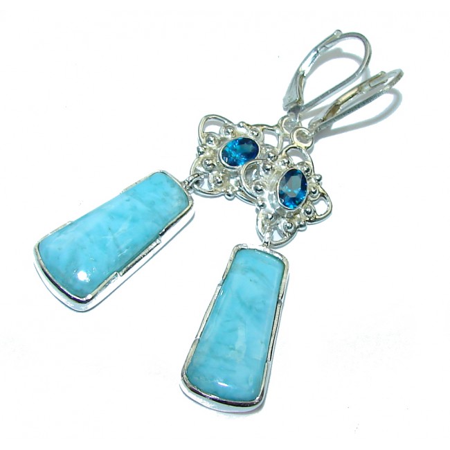 Amazing AAA Blue Larimar & London Blue Topaz Sterling Silver earrings