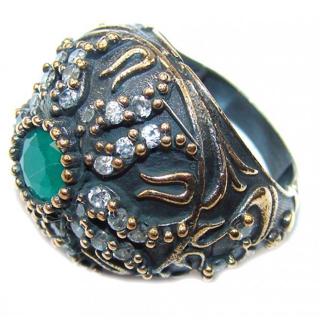 Victorian Style! Emerald & White Topaz Sterling Silver Ring s. 6 1/4