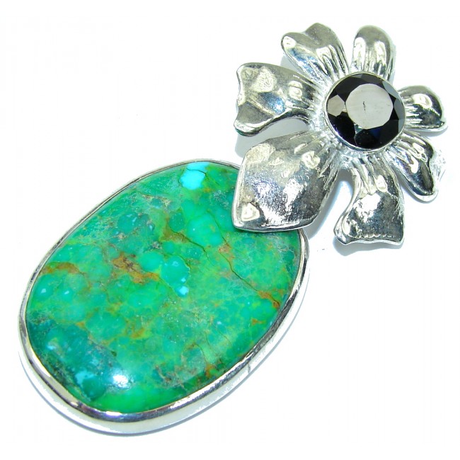 Big! Fresh Green Turquoise Sterling Silver Pendant