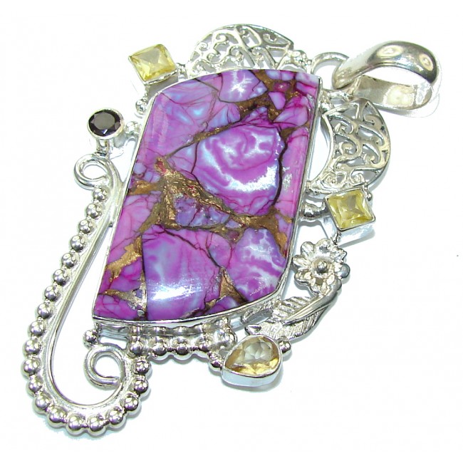 Big! Very Fancy Purple Turquoise Sterling Silver Pendant