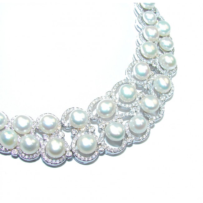 Luxurious! Natural Pearl & White Topaz Sterling Silver necklace