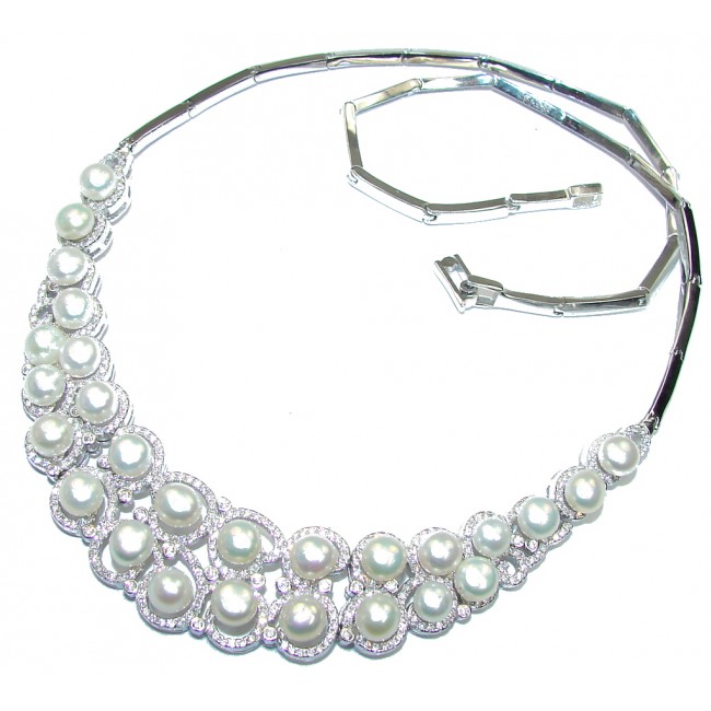Luxurious! Natural Pearl & White Topaz Sterling Silver necklace