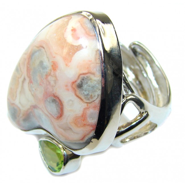 Large Excellent Crazy Lace Agate Sterling Silver Ring s. 7 3/4 - Adjustable