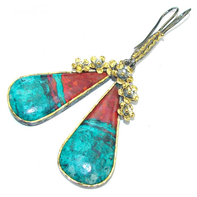 Exclusive Design! Red Sonora Jasper, Gold Plated, Rhodium Plated Sterling Silver Earrings / Long