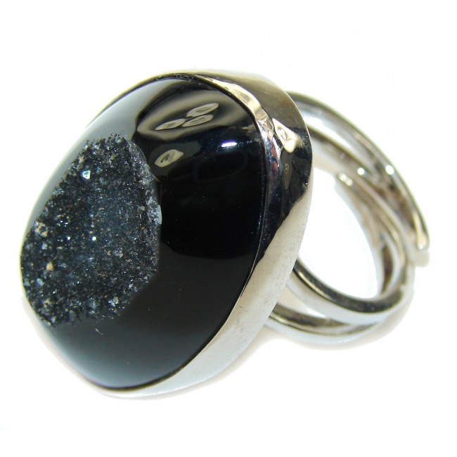 Classy Druzy Agate Sterling Silver Ring s. 7 1/4 adjustable