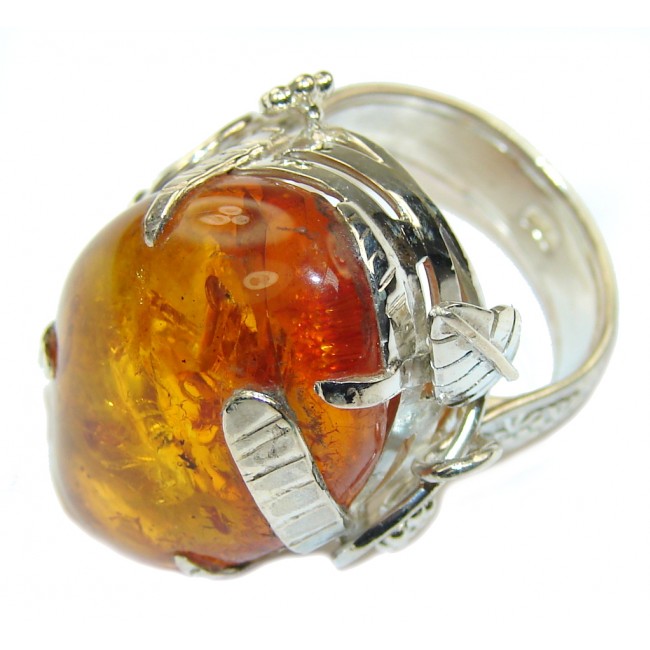 Natural Beauty! AAA Baltic Polish Amber Sterling Silver Ring s. 8