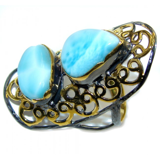 Exotic Style! AAA Blue Larimar, Gold Plated, Rhodium Plated Sterling Silver Ring s. 8
