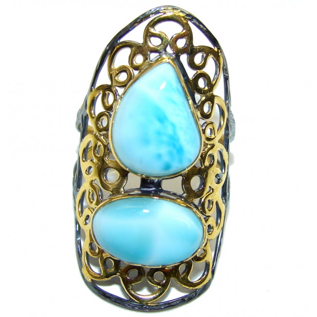 Exotic Style! AAA Blue Larimar, Gold Plated, Rhodium Plated Sterling Silver Ring s. 8