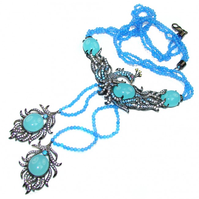 Secret Beauty! Blue Aquamarine & Agate Sterling Silver necklace
