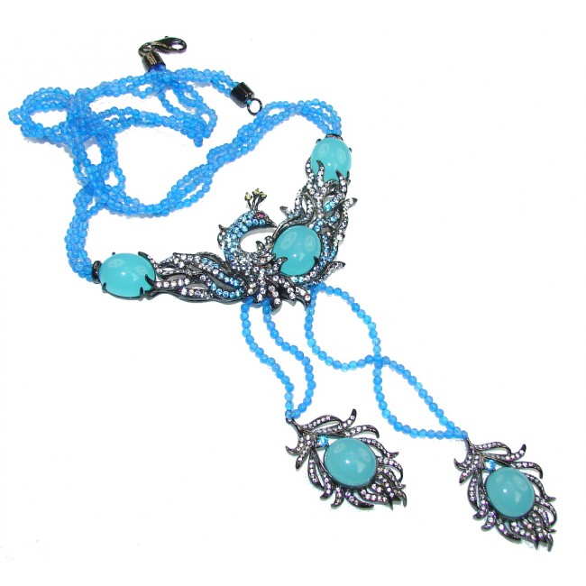 Secret Beauty! Blue Aquamarine & Agate Sterling Silver necklace