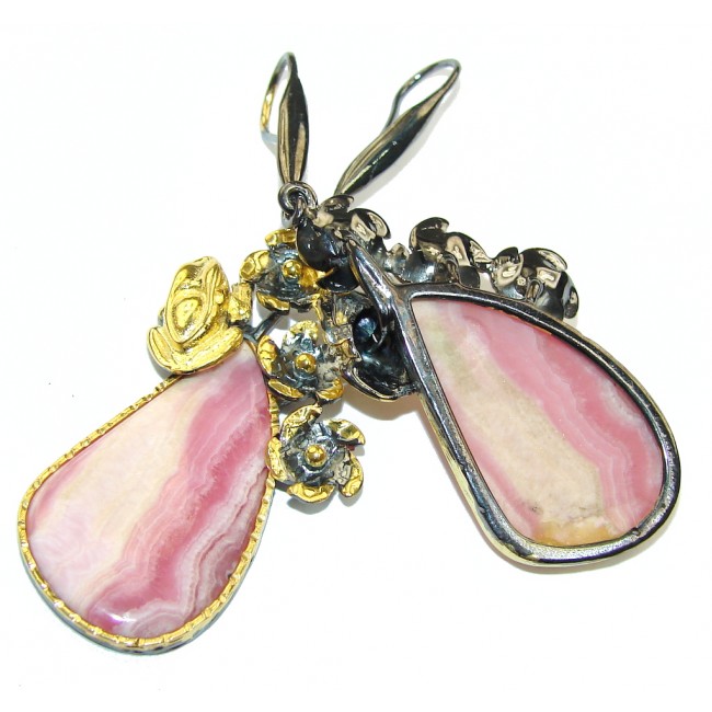 Natural AAA Pink Rhodochrosite, Gold Plated, Rhodium Plated Sterling Silver earrings / Long