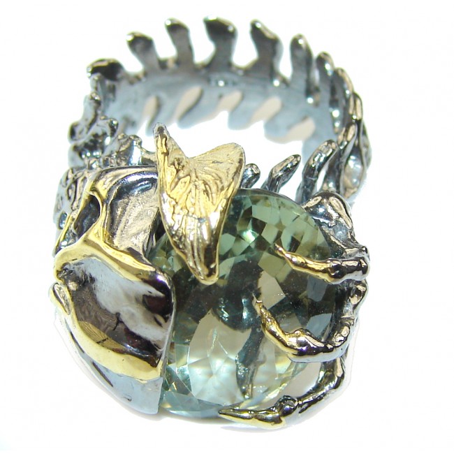 Exclusive Green Amethyst, Gold Plated, Rhodium Plated Sterling Silver ring s. 7 1/2