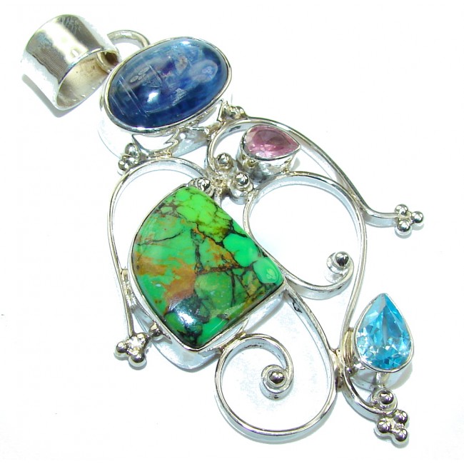 Big! Pale Beauty! Green Turquoise Sterling Silver Pendant
