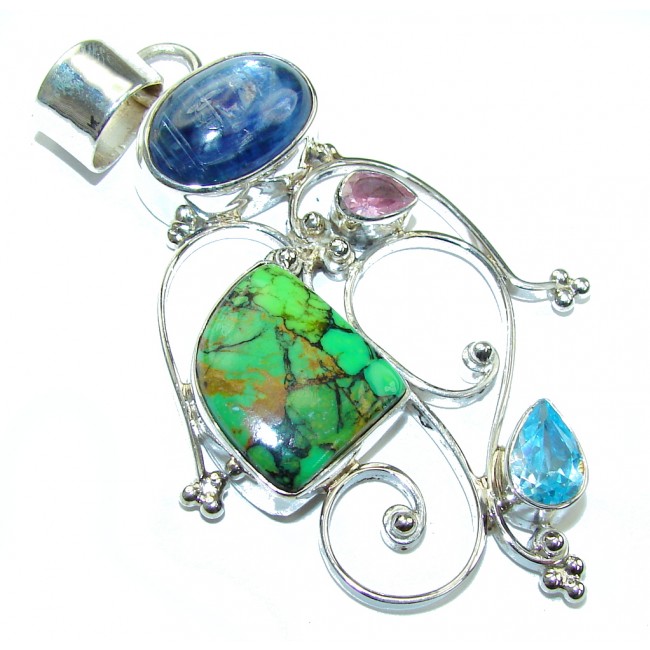 Big! Pale Beauty! Green Turquoise Sterling Silver Pendant