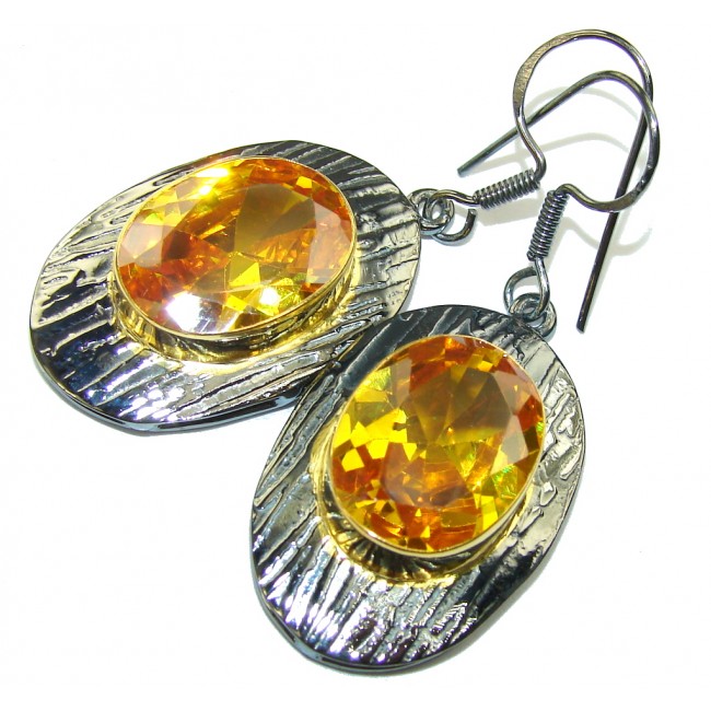 Amazing Golden Quartz, Gold Plated, Rhodium Plated Sterling Silver Earrings
