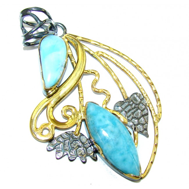 Exclusive AAA Blue Larimar, Gold Plated, Rhodium Plated Sterling Silver Pendant