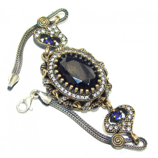 Victorian Style! Blue Sapphire Quartz & White Topaz Sterling Silver Bracelet