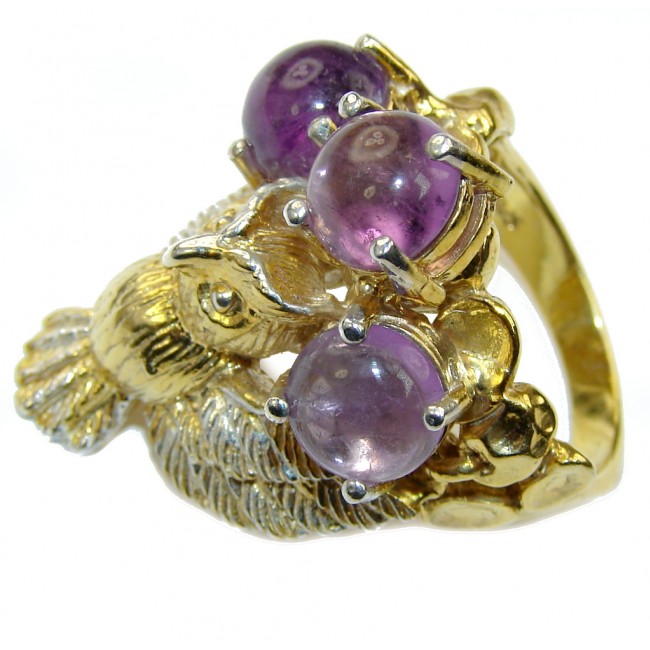 Fashion Owl Purple Amethyst, Two Tones Sterling Silver ring s. 7 1/2