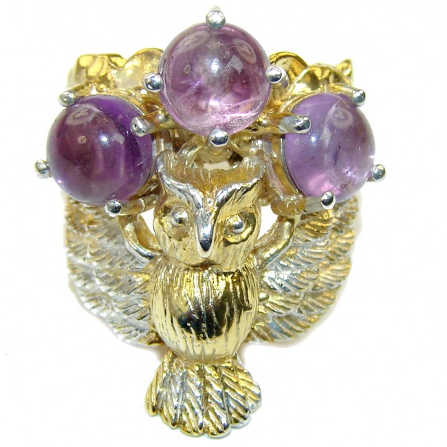 Fashion Owl Purple Amethyst, Two Tones Sterling Silver ring s. 7 1/2