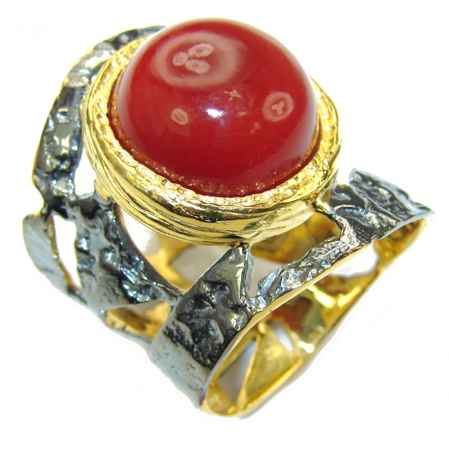 Huge! Exclusive AAA Mexican Fire Agate, Gold Plated, Rhodium Plated Sterling Silver Ring s. 9 1/4